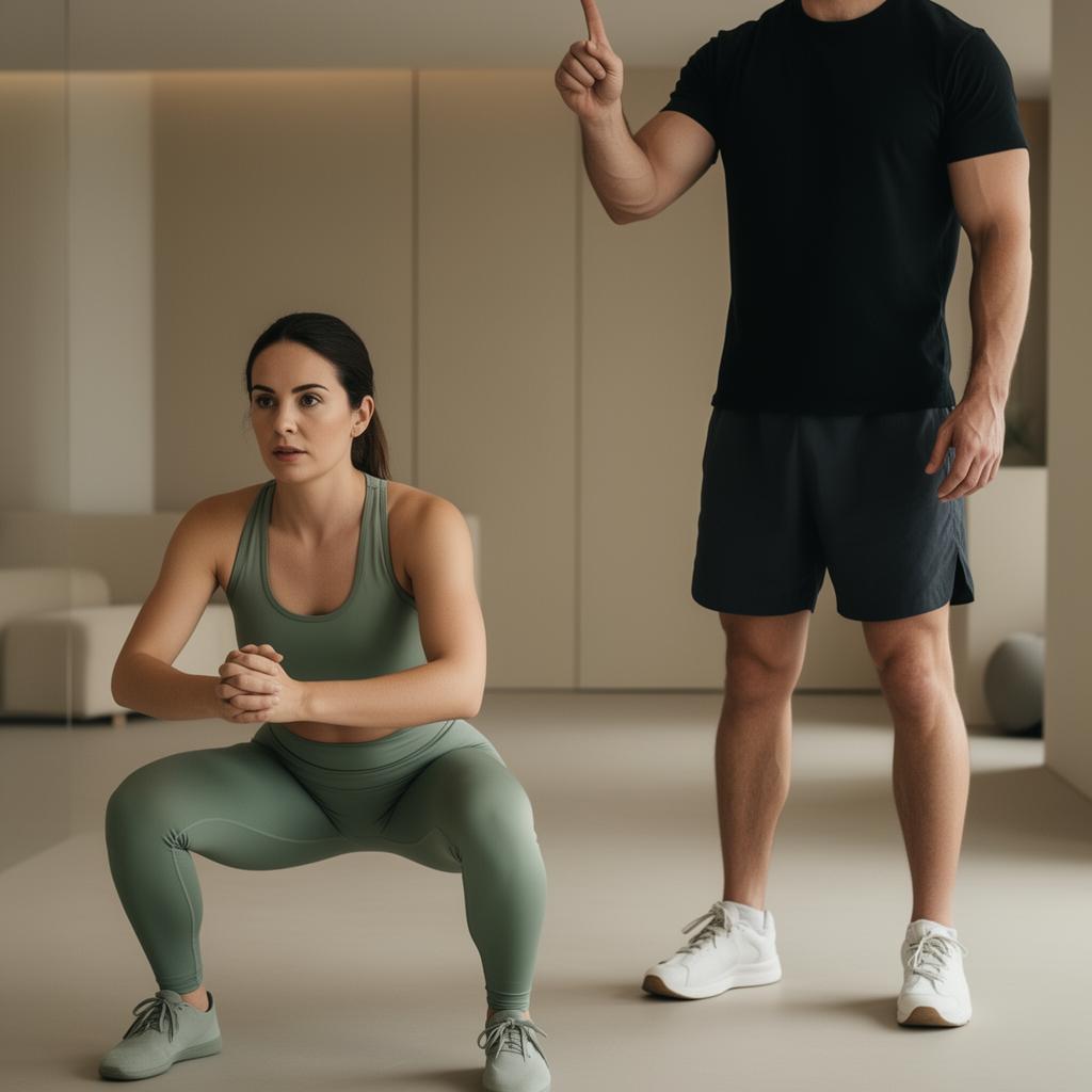 Coaching à domicile, exercice de gainage en salon